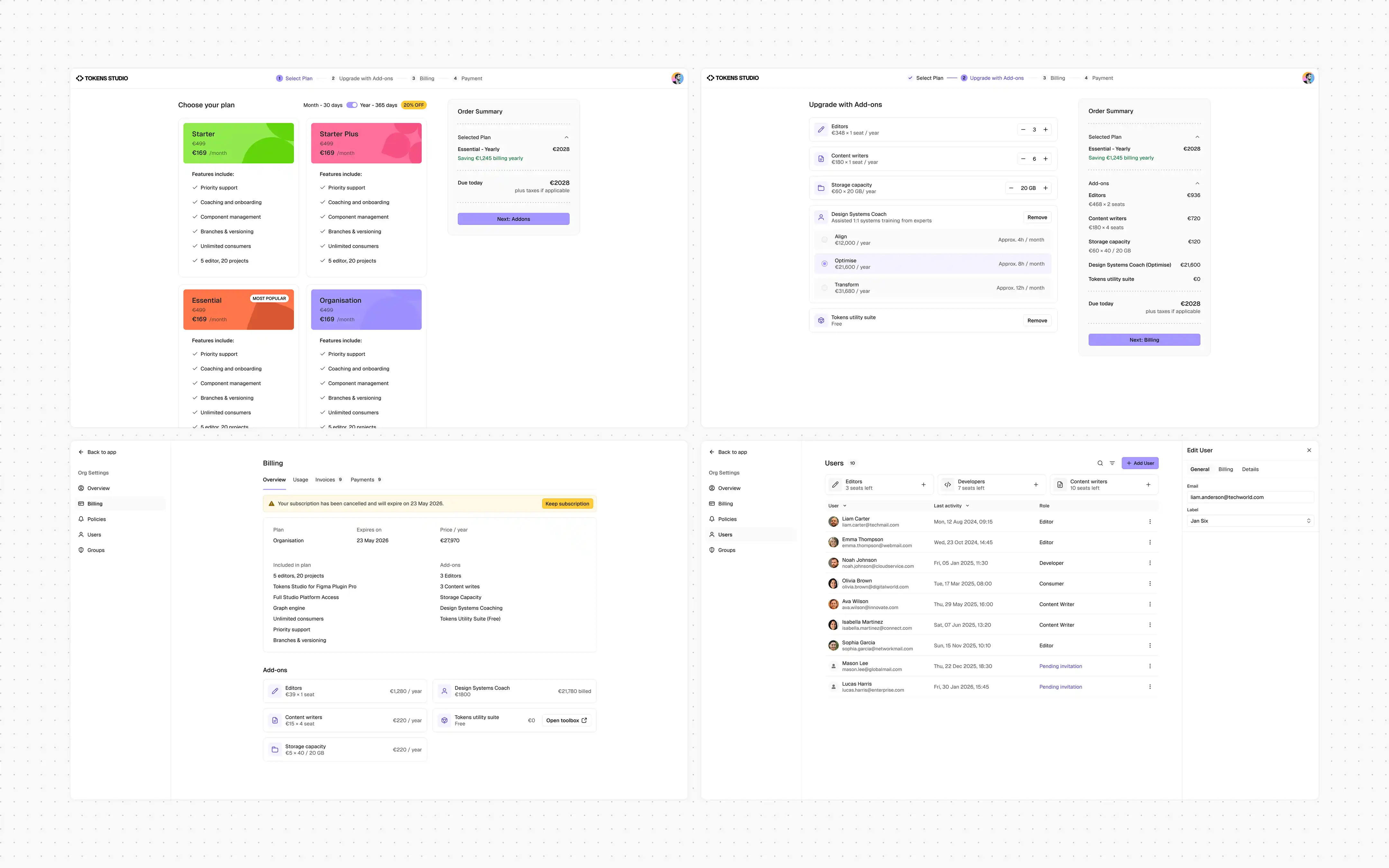 Self-serve billing and subscription flows